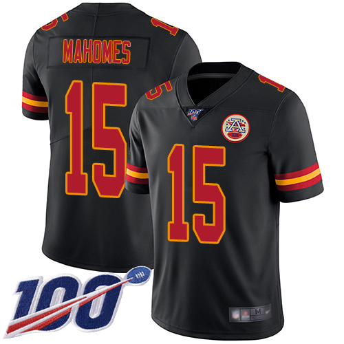 Men Kansas City Chiefs 15 Mahomes Patrick Limited Black Rush Vapor Untouchable 100th Season Football Nike NFL Jersey